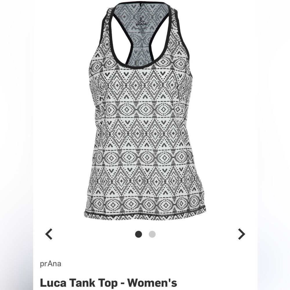 prAna “Luca” Black and White Patterned Racerback Workout Tank Top Size Medium